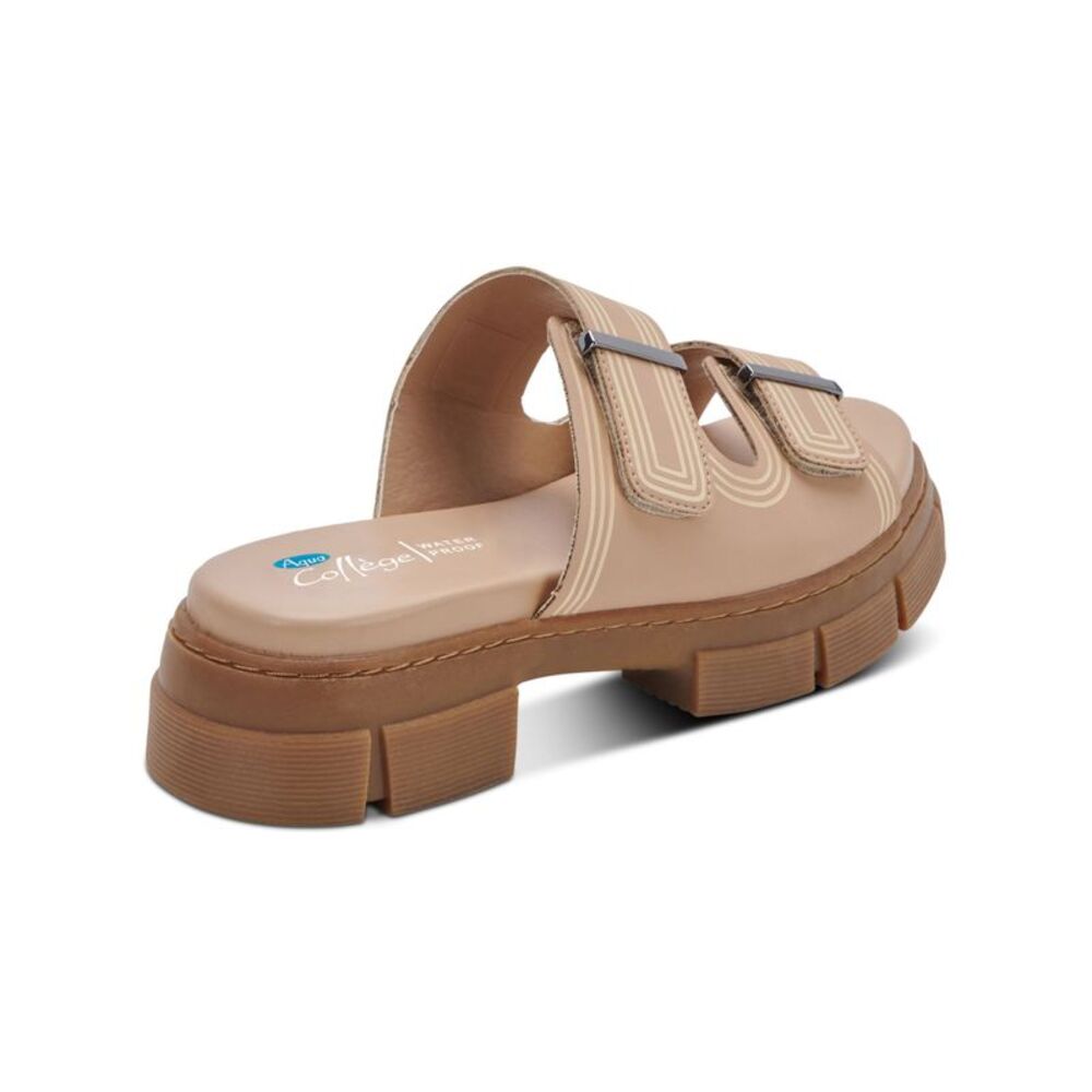 AQUA COLLEGE Womens Beige Hippie Round Toe Block Heel Slip On Slide Sandals 7 M - Picture 2 of 4